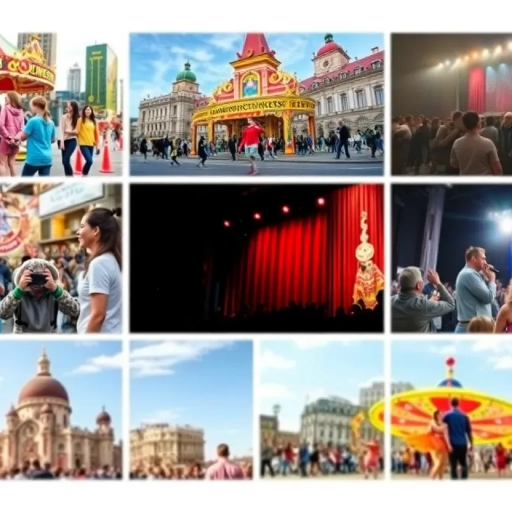 A vibrant display of San Diego events featuring families, theater, and cultural activities.