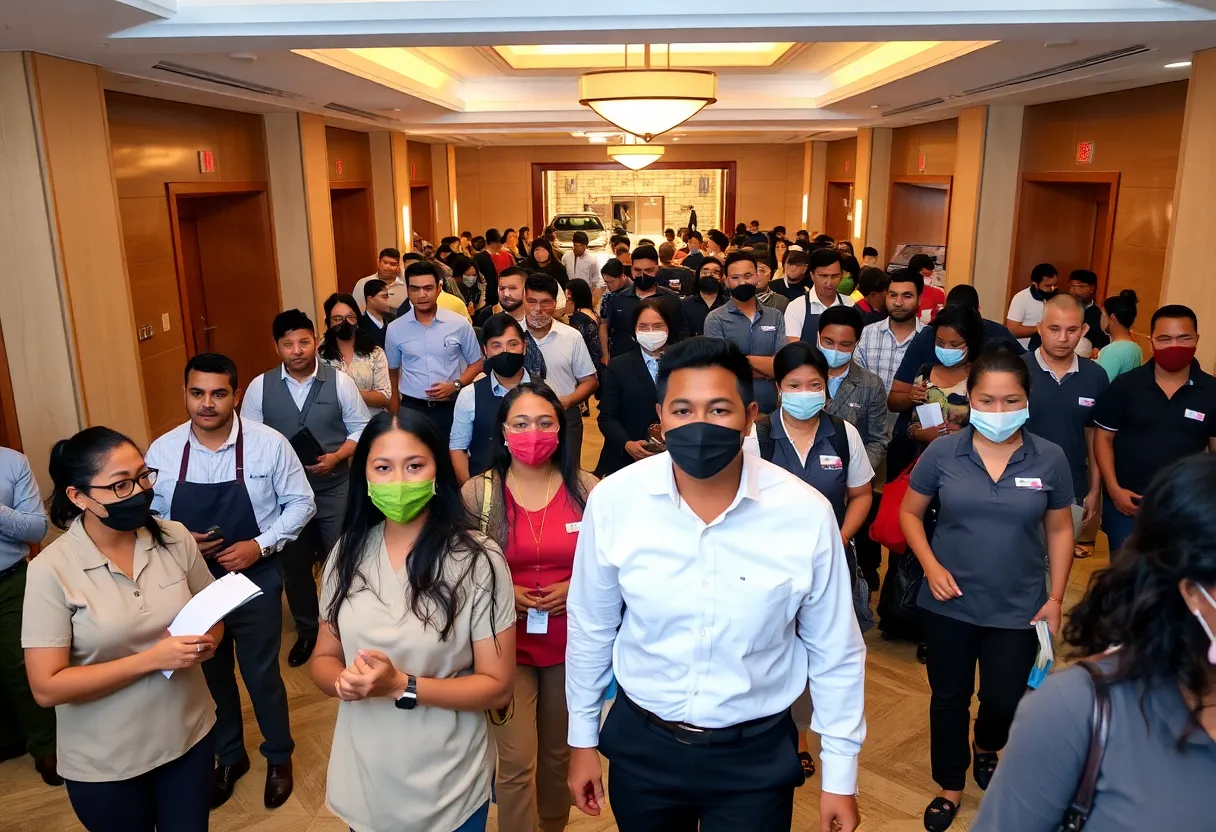 Diverse group of hospitality workers in a busy San Diego hotel
