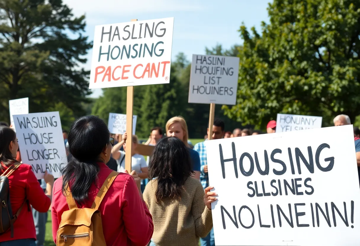 Residents protesting housing changes in San Diego at 28th St Playground