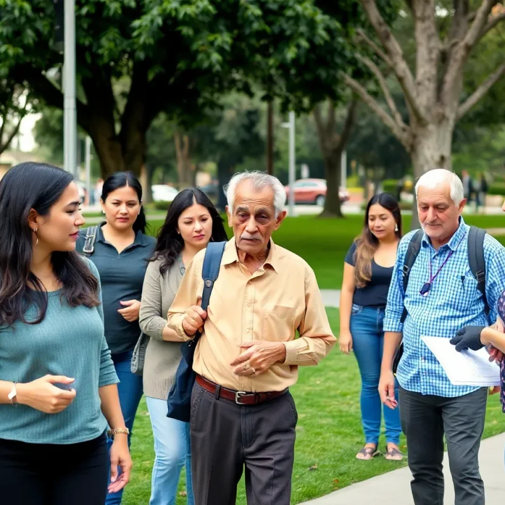 Community members searching in urban park for missing person
