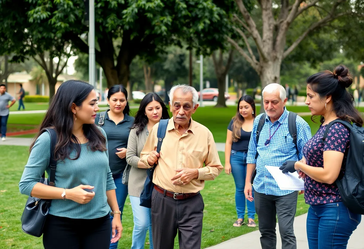 Community members searching in urban park for missing person