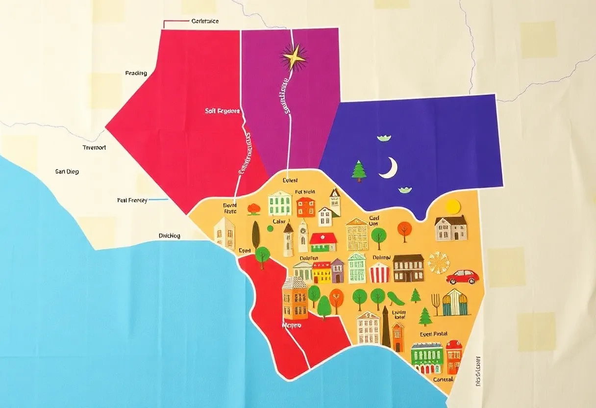 Map illustrating proposed district changes in San Diego for Proposition 50