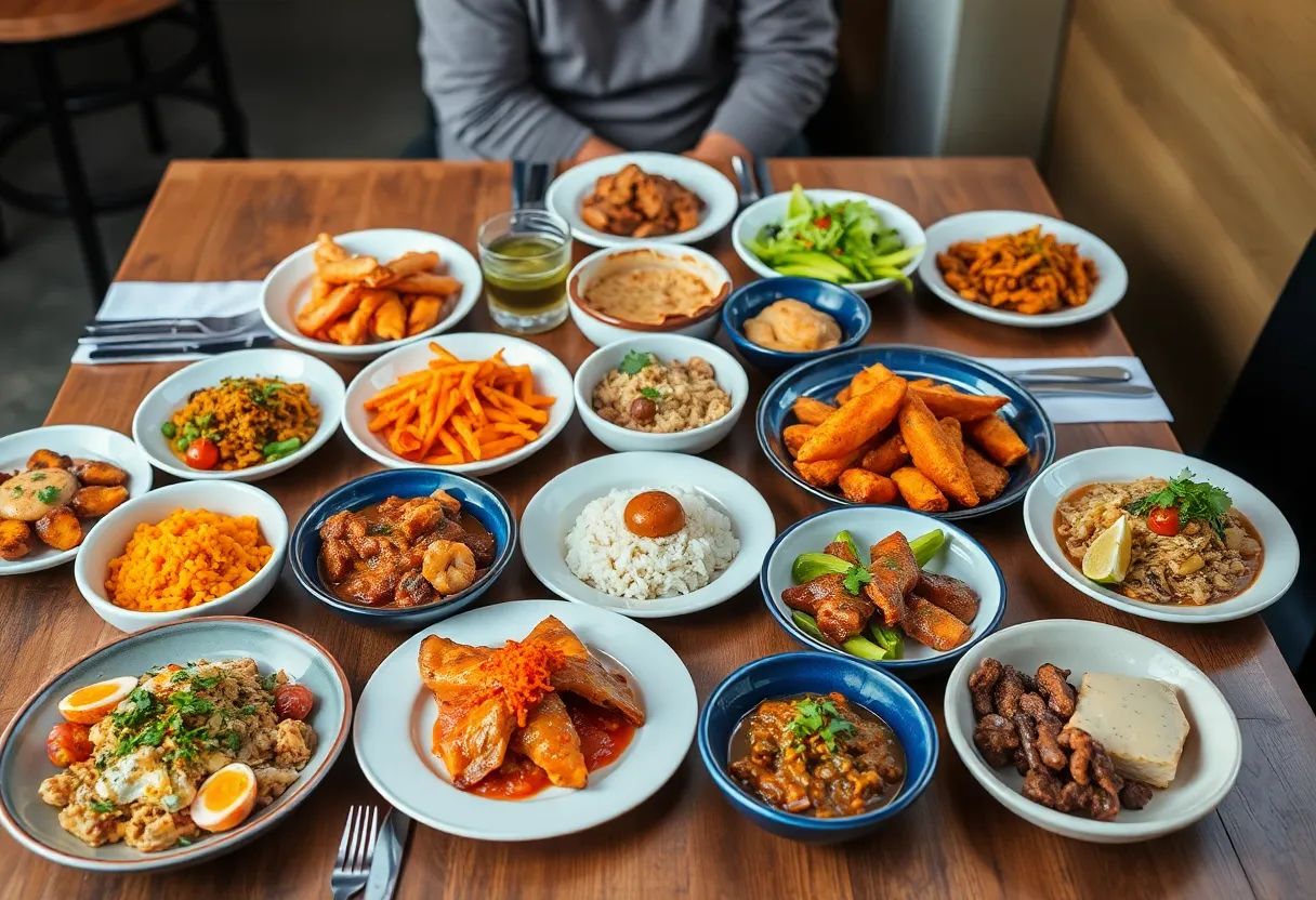 A table set with various dishes showcasing the culinary diversity of San Diego Restaurant Week