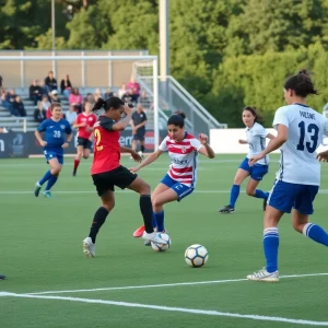San Diego State men's soccer team in action during a match against Yale.