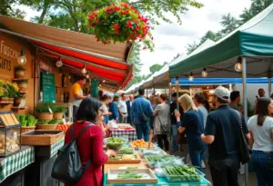 Vibrant scene of the San Diego Sustainable Food Festival with diverse food options and attendees enjoying activities.