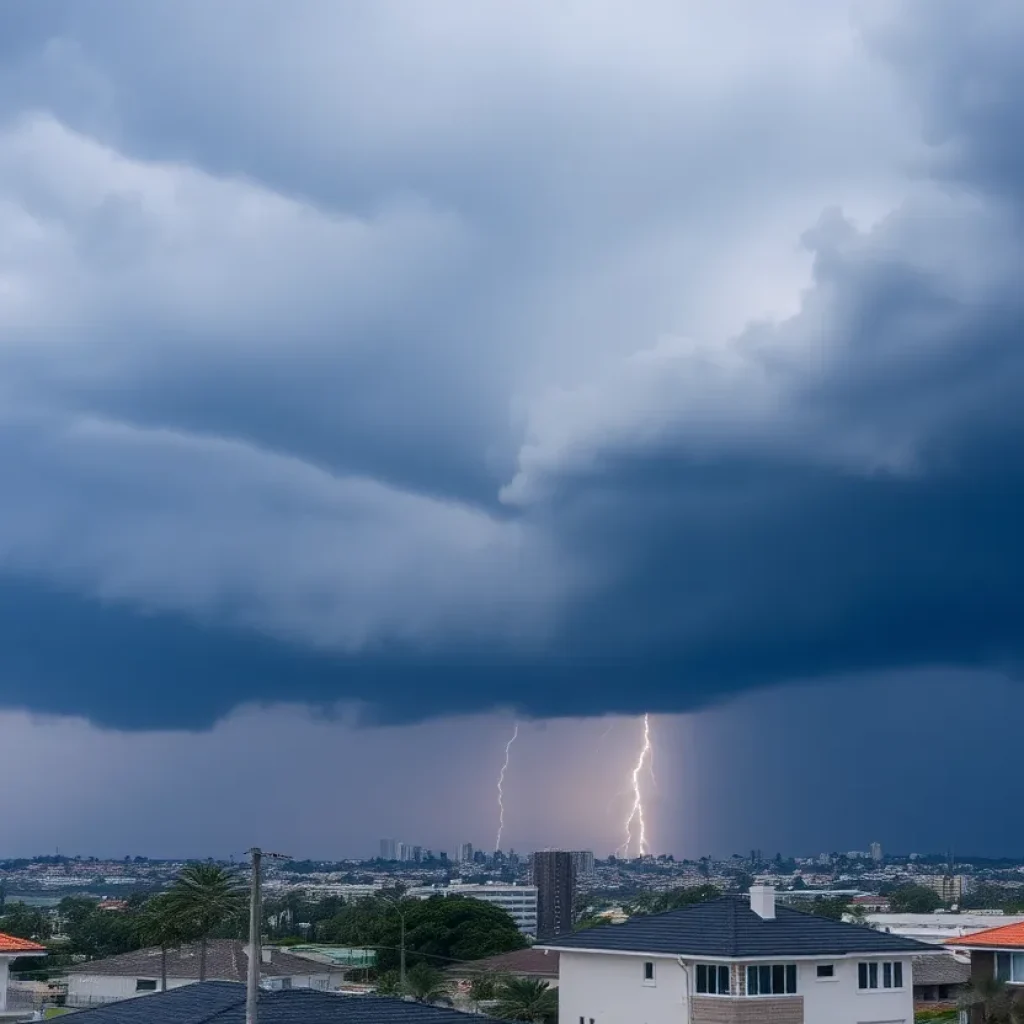 Thunderstorm over San Diego with dark clouds and rain