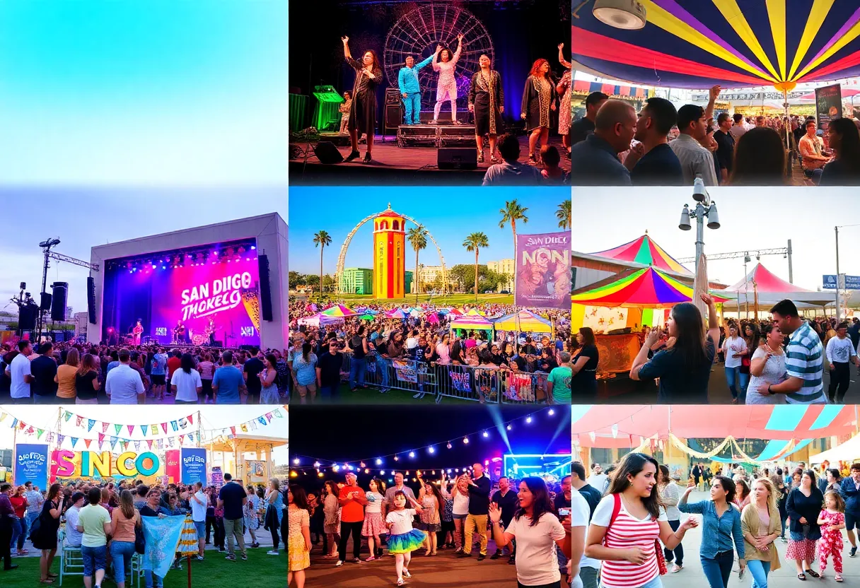 Collage of San Diego events including concerts, festivals, and family activities.