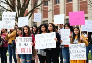 Students protesting immigration enforcement policies on campus.