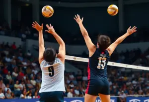 SDSU volleyball players in action during a match