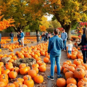 Families enjoying a pumpkin patch during fall festivals in Southern California.