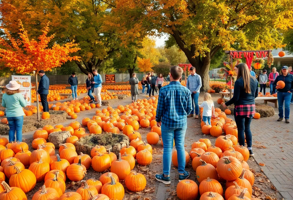 Families enjoying a pumpkin patch during fall festivals in Southern California.