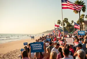 Crowd at Steve Hilton's campaign rally near the beach