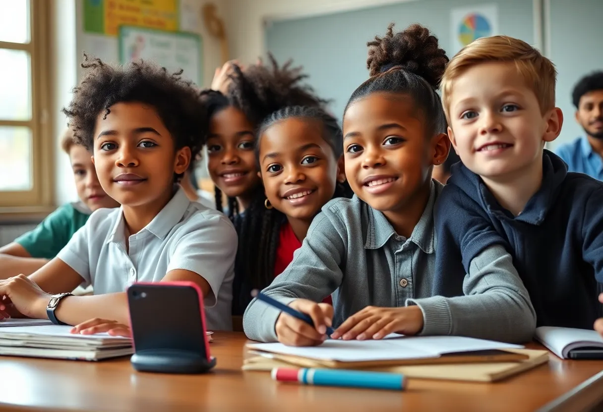 Diverse students actively participating in classroom learning