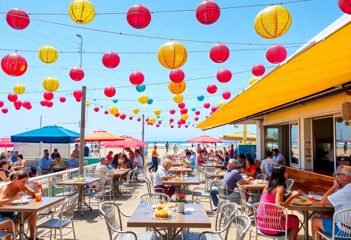 Outdoor summer dining scene in San Diego