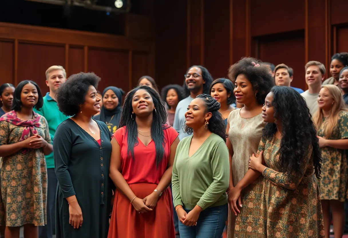 Scene from Thorn & Petal play featuring diverse actors