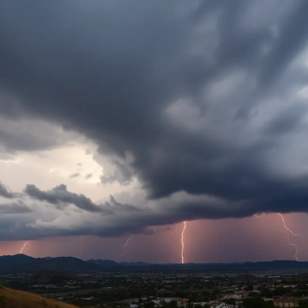 Thunderstorms and dark clouds over San Diego County