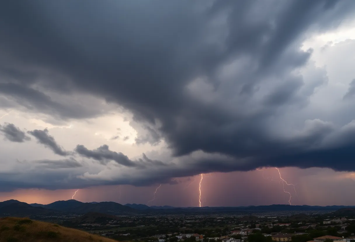 Thunderstorms and dark clouds over San Diego County