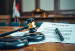 Courtroom image representing a trademark dispute