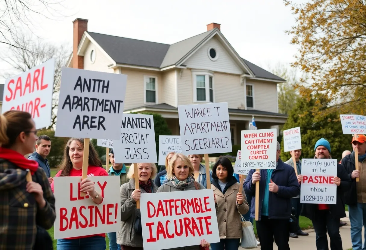 Residents protesting against the proposed apartment complex in University Heights.