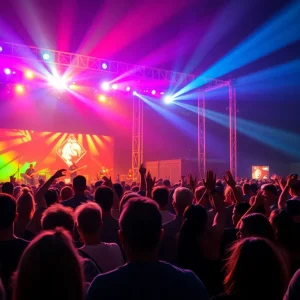 Crowd enjoying the Wild Horses Festival at night with live music.