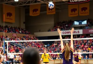 Wyoming Cowgirls volleyball team playing a match