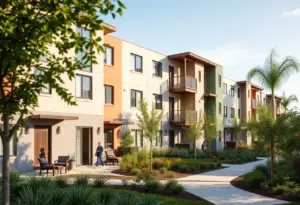 Affordable housing units in San Diego with modern design and green spaces