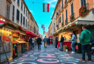 Crowd enjoying the Bella Vita Fest with chalk artists and food vendors