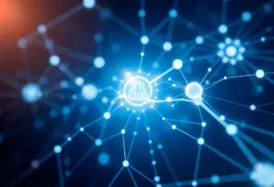 Abstract illustration of AI networks and transparency in technology.