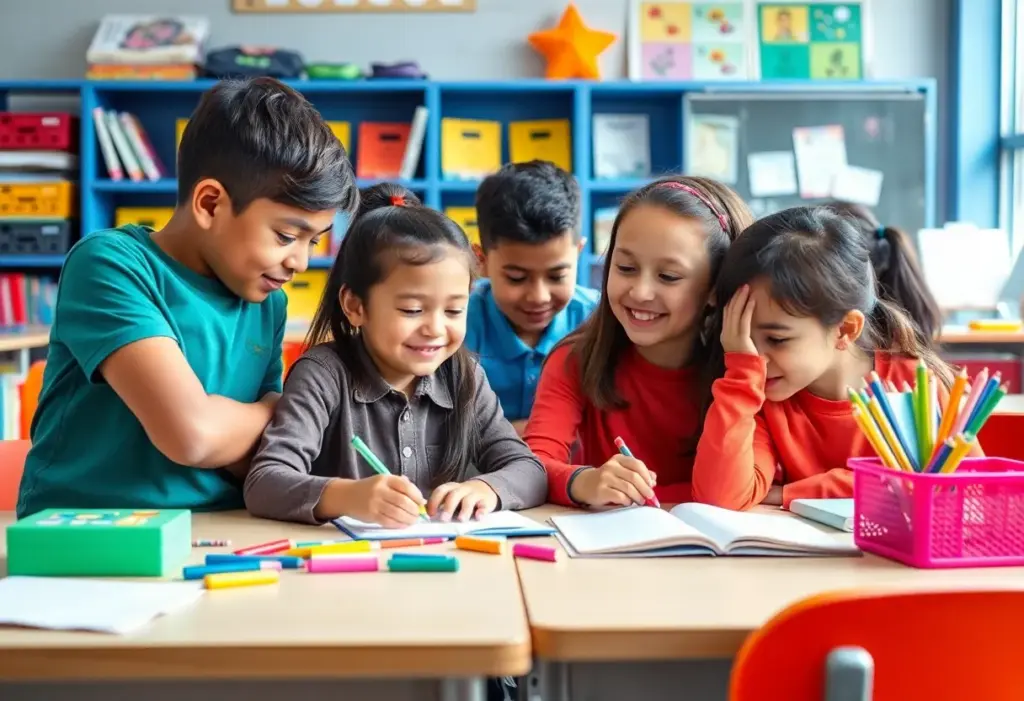 Diverse students participating in class activities in a California school