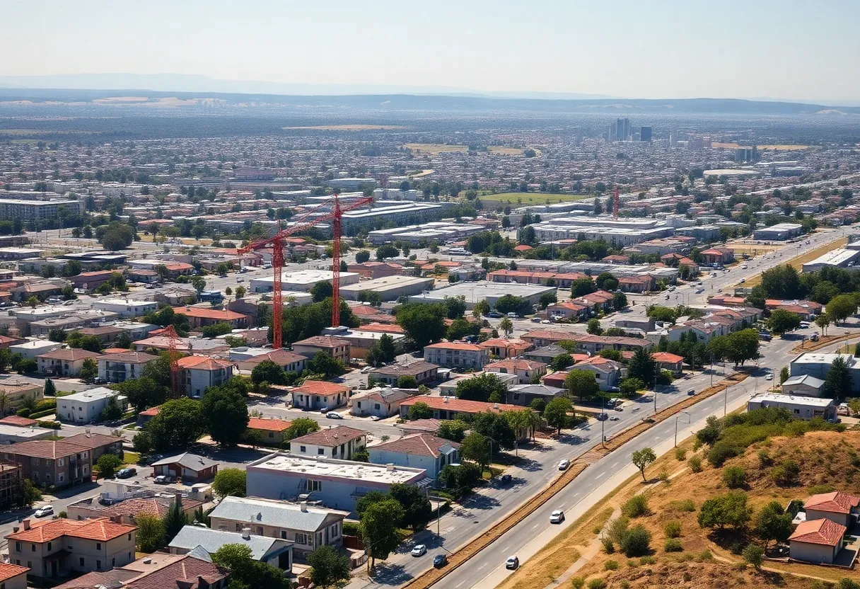 Urban construction landscape in California with housing projects