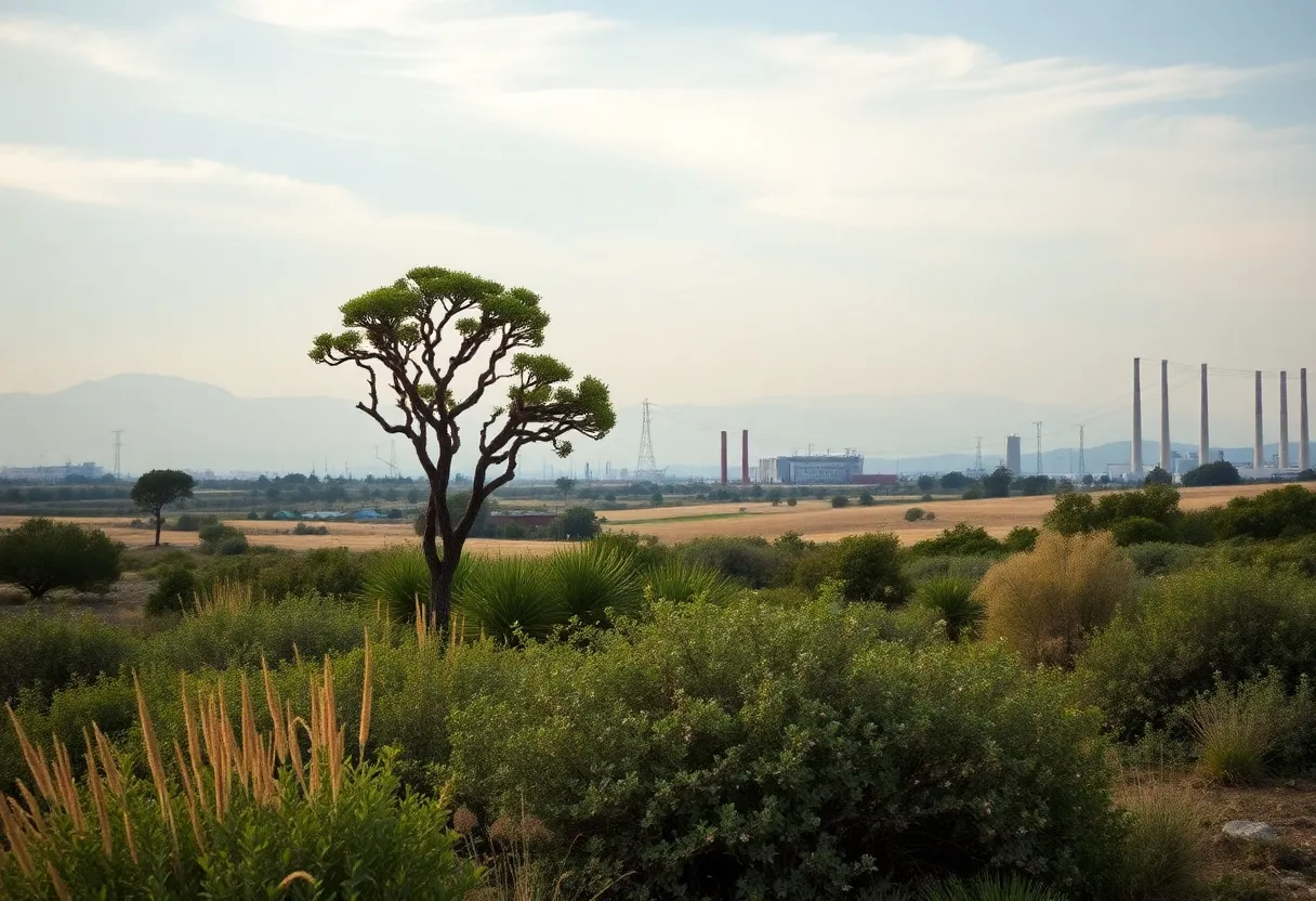 California landscape with industrial elements symbolizing climate regulation