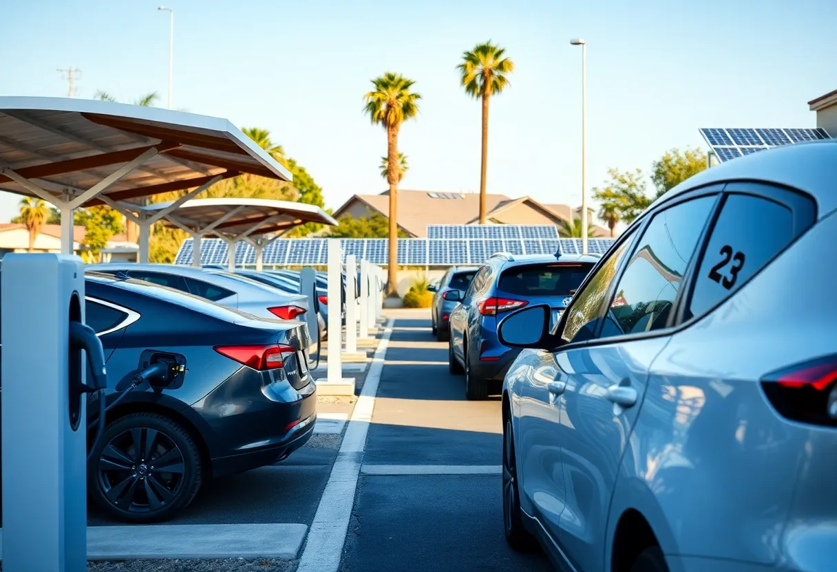Electric vehicles charging at stations in California