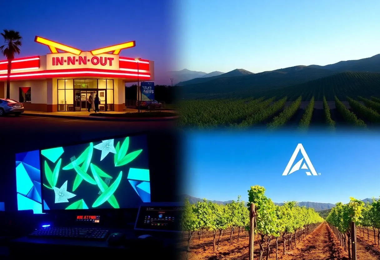 Collage showcasing California's diverse news events including a drive-thru, gaming, and vineyards.