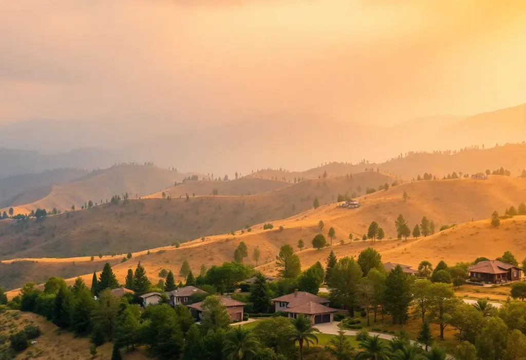 California landscape showing wildfire risk areas with homes