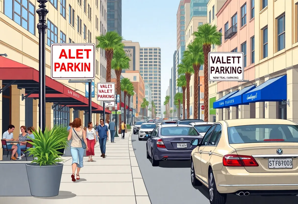 Valet parking and outdoor dining in downtown San Diego
