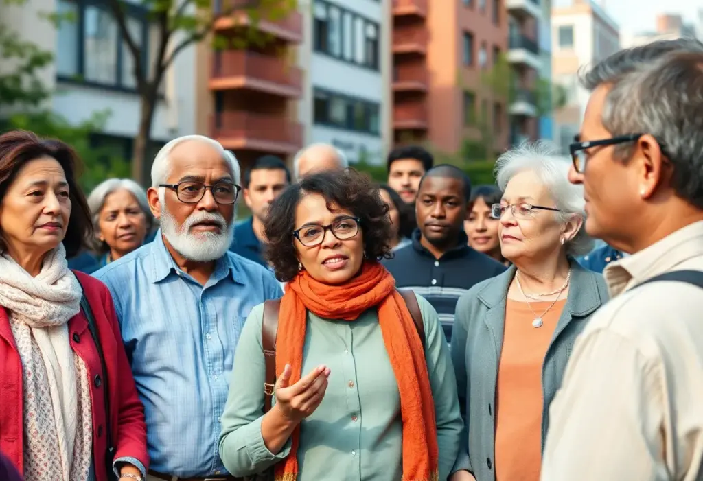 Residents discussing the Golden Hill apartment tower controversy