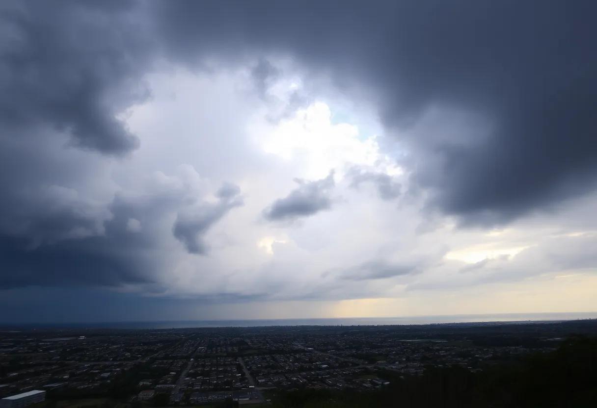 Dark clouds over San Diego County indicating Hurricane Priscilla's approach.