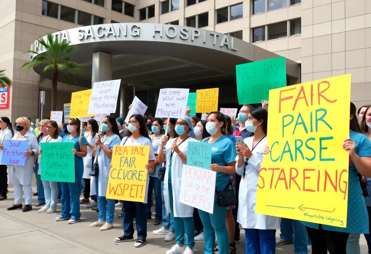 Picket sign held by health workers at a hospital during the Kaiser Permanente strike.