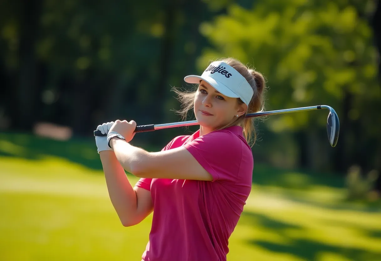 Female golfer in action at a golf course