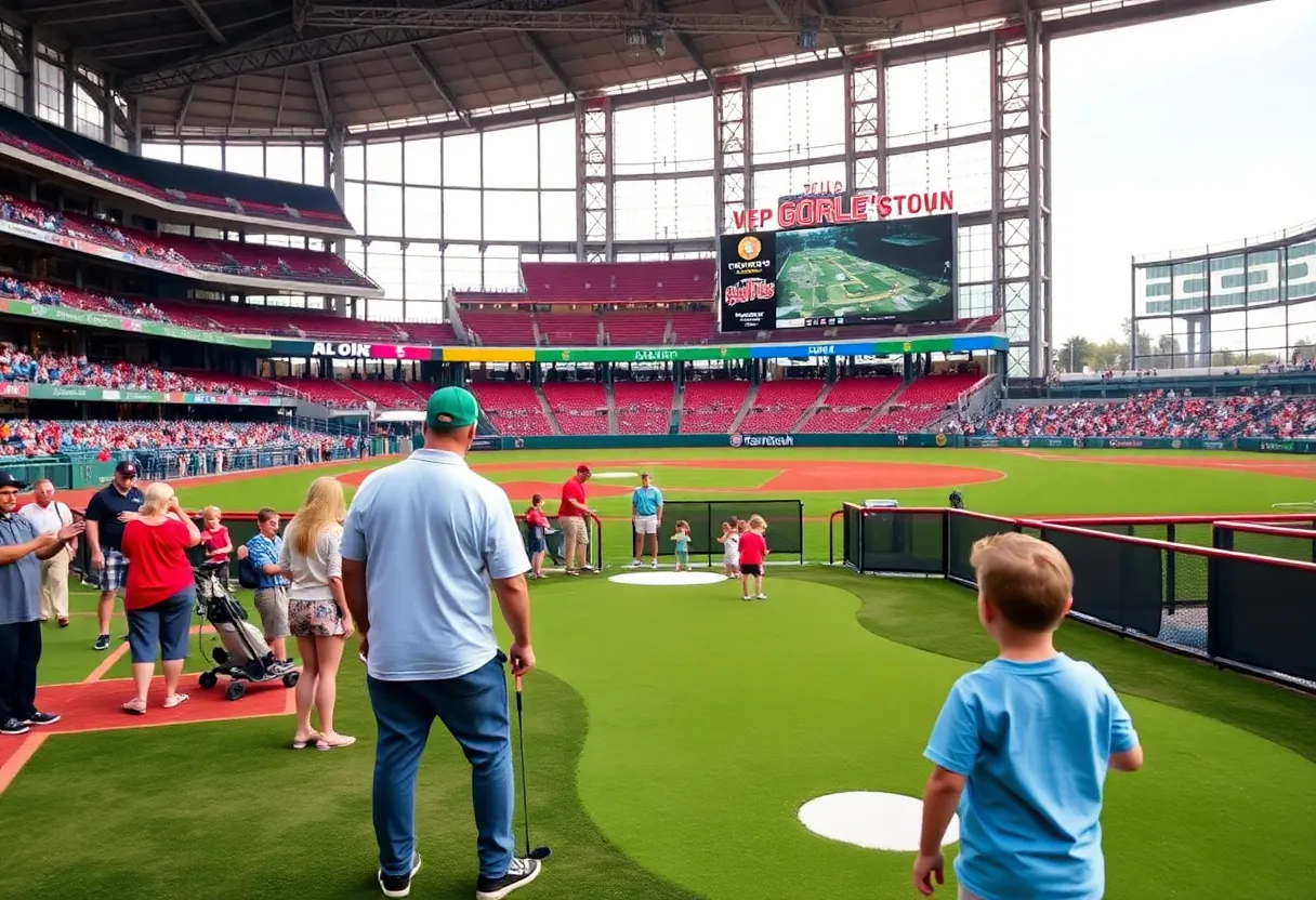 Families and golfers enjoying the Links at Petco Park event inside the stadium