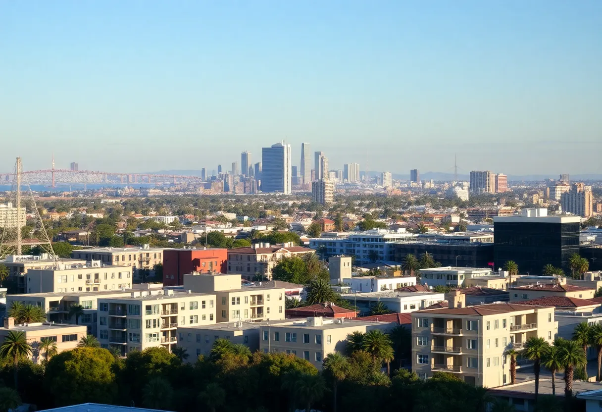 San Diego skyline showcasing low-rise buildings in the Midway District
