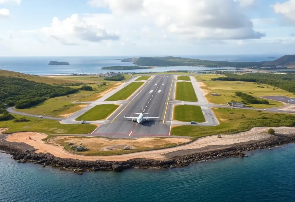 Military airstrip with security measures on San Clemente Island