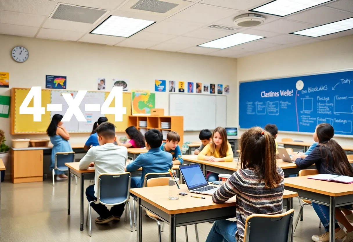 Students in a classroom under a 4x4 block schedule