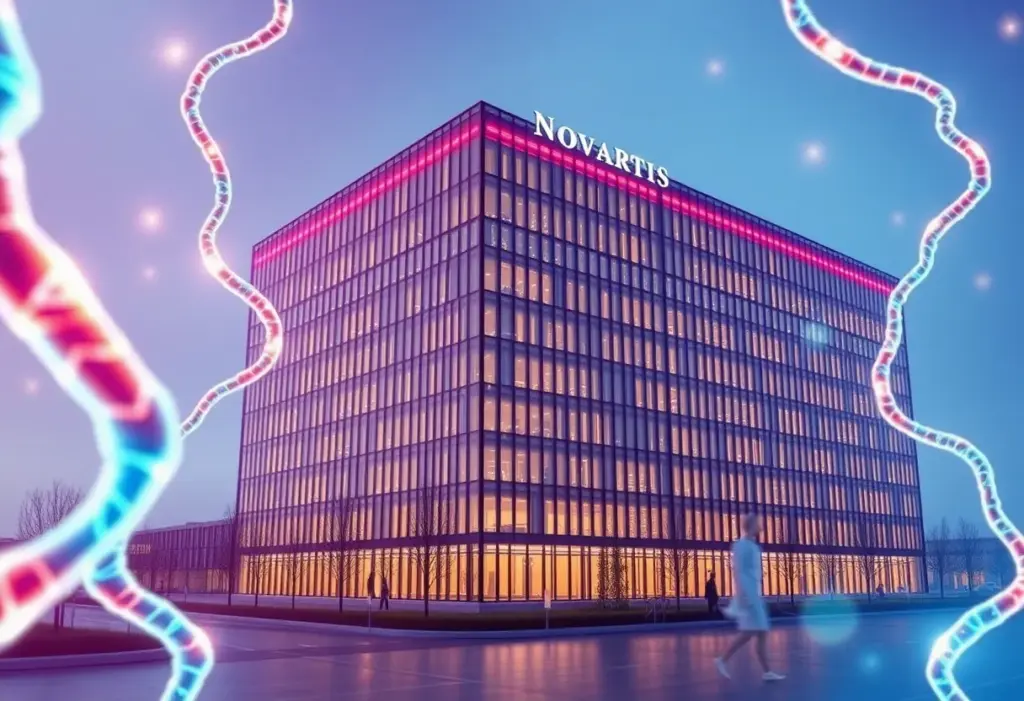 Artwork representing Novartis and Avidity Biosciences acquisition with DNA strands.