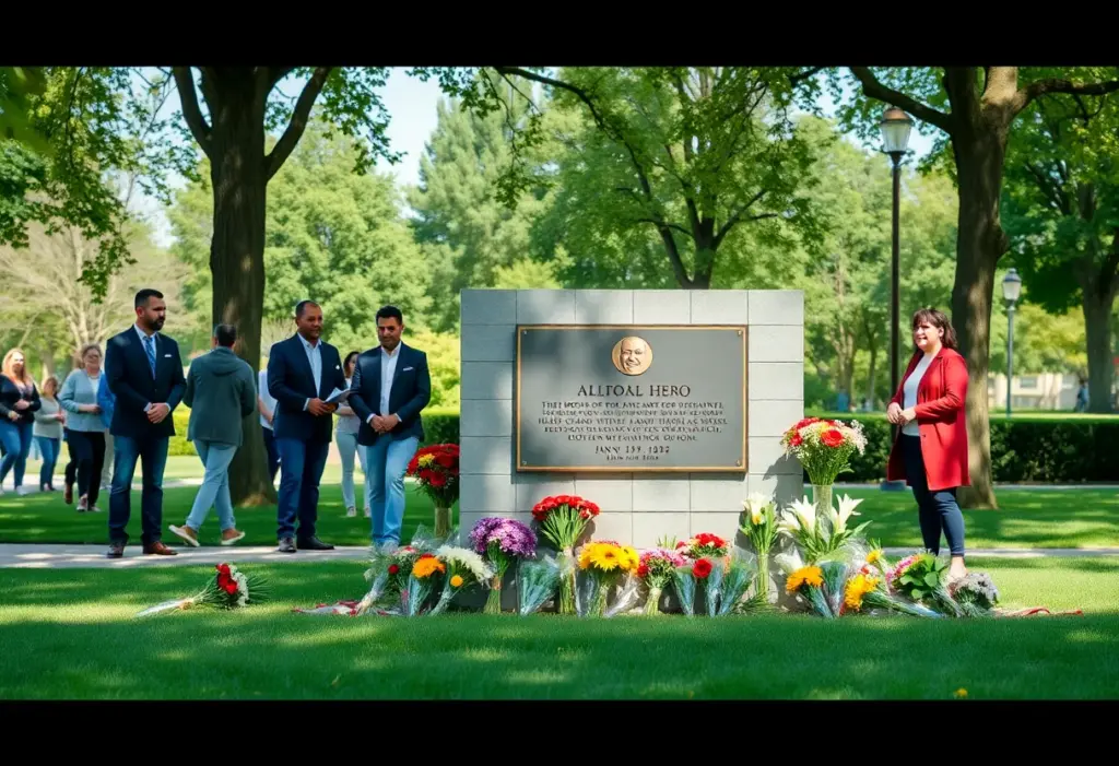 Community members gathered at Officer Machitar Memorial Park for dedication ceremony.