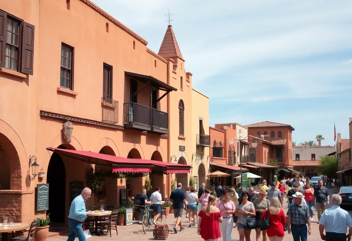 Vibrant scene of Old Town San Diego with historic adobe buildings