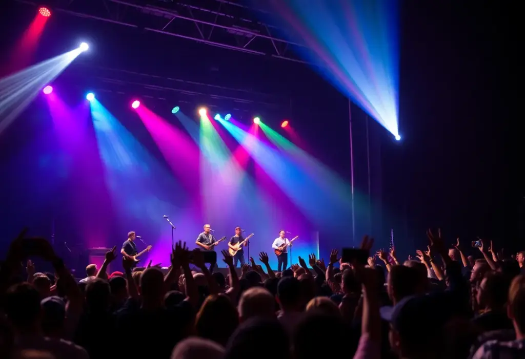 Concert of Reneé Rapp with lively crowd and colorful stage lights