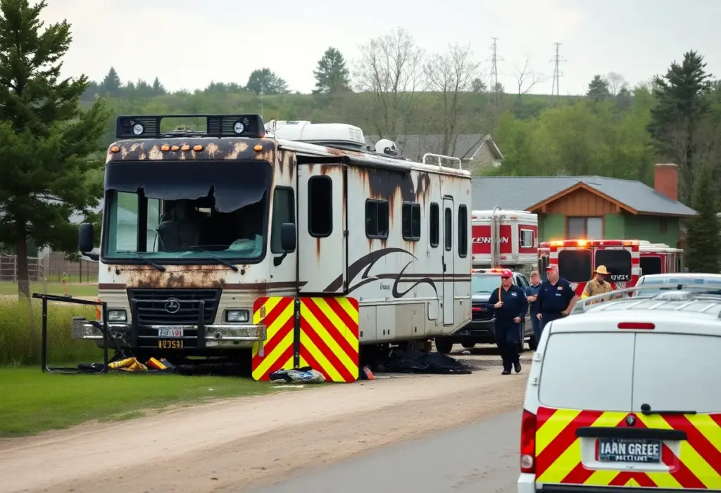 Burned recreational vehicle in Live Oak Springs, San Diego County