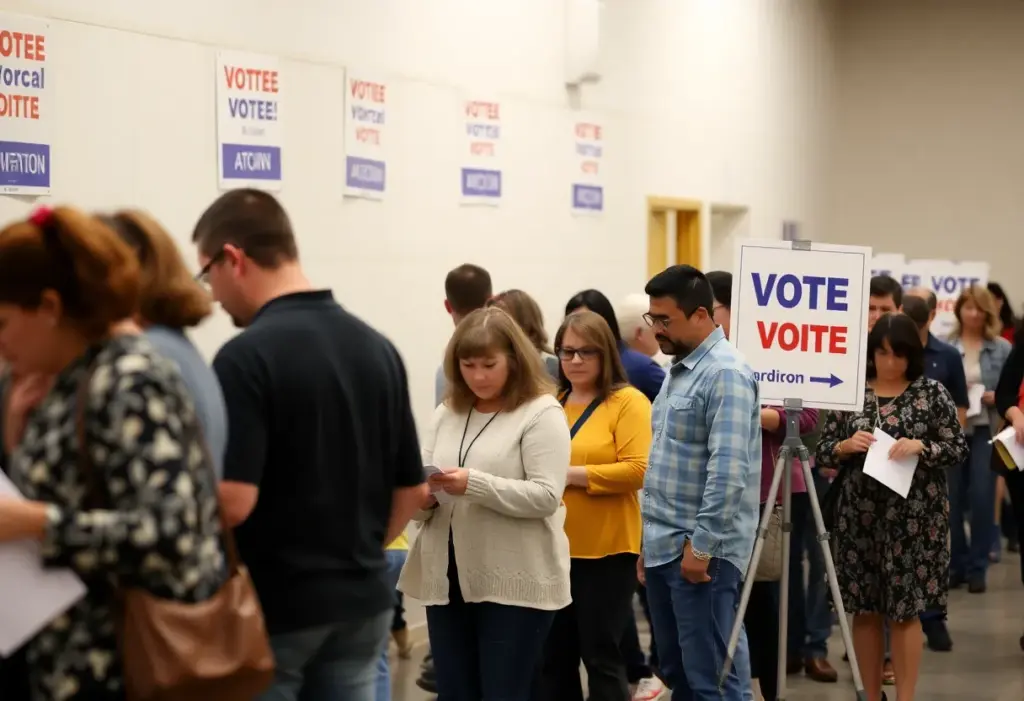 Early voting center in San Diego with voters in line