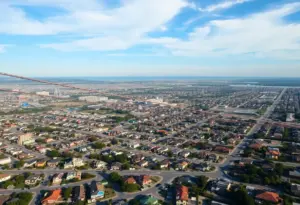 Aerial view of San Diego highlighting electric infrastructure.